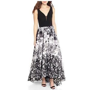 Floral printed hi-low Hem ball gown